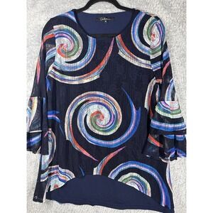 Caleoas women's multicolor tunic top with flared sleeves Sz Medium